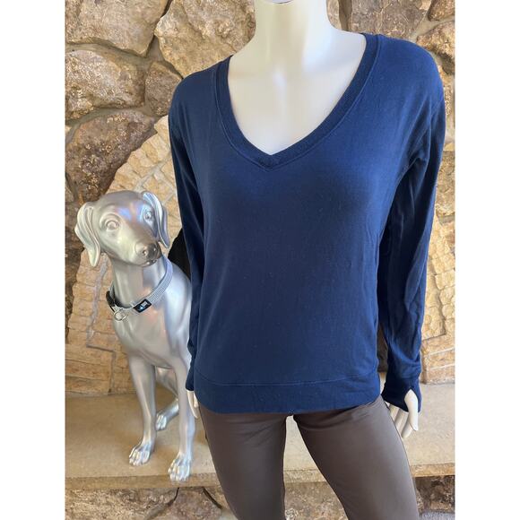 Athleta Sunrise V-Neck Modal Blue Sweater Thumbholes Size Small - Picture 1 of 6